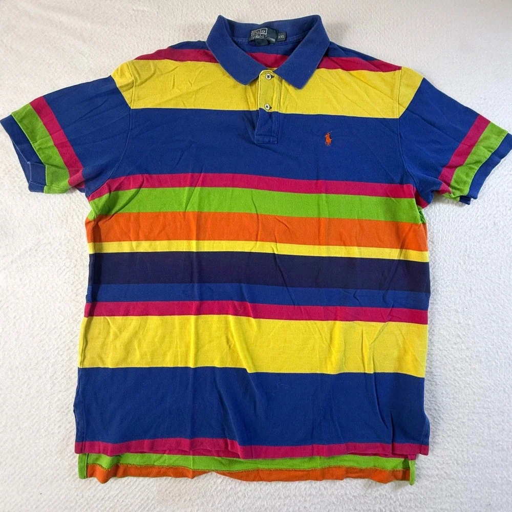 Polo Ralph Lauren Polo Shirt Mens 2XL Striped Multi-Color Rainbow Pique Cotton